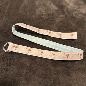 Toe Gaz Pink Cream Canvas Brass D Ring Belt w/ Palm Trees Pattern.